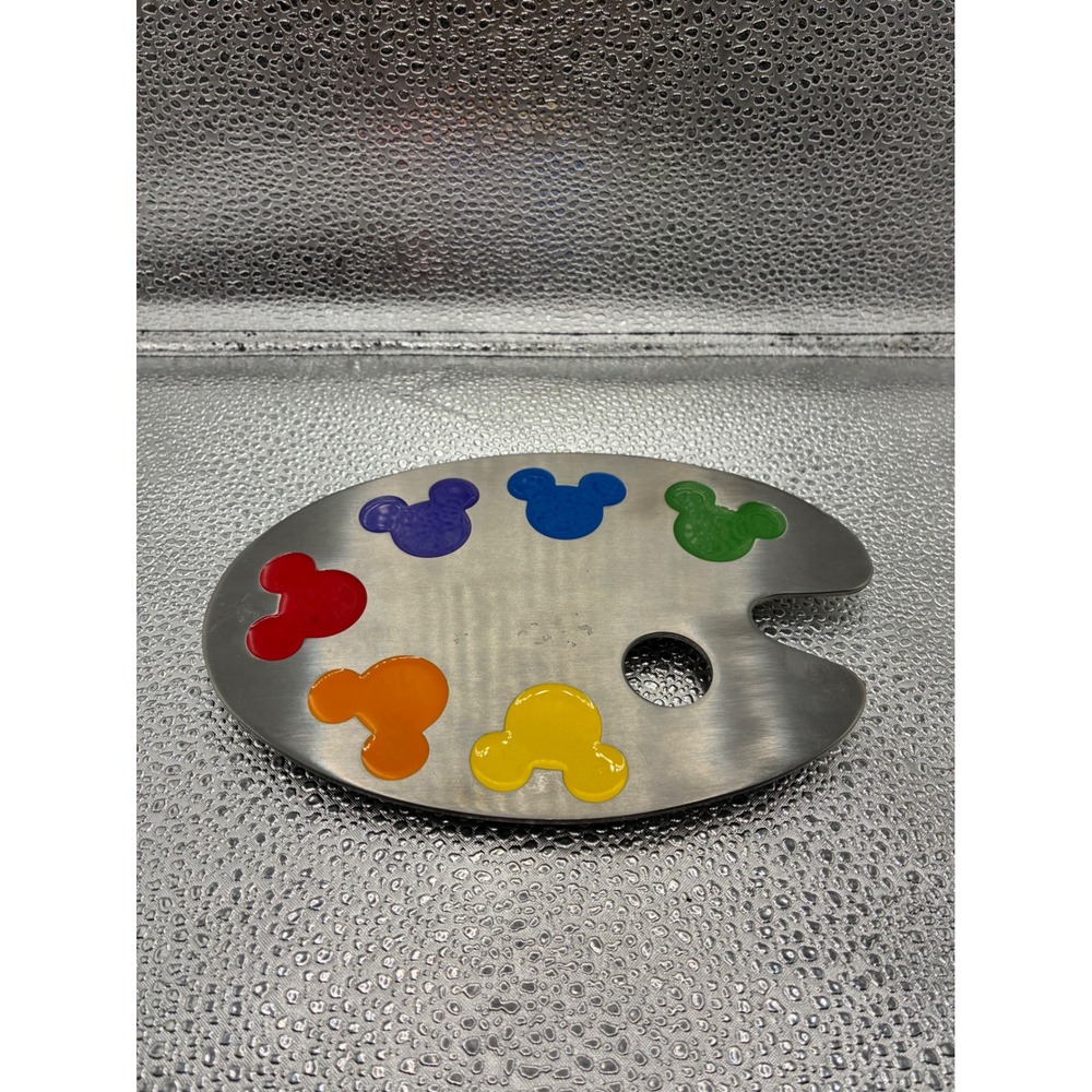 Disney Ink & Paint Mickey Mouse Artist Palette Metal Trivet Hot‎ Plate Silver